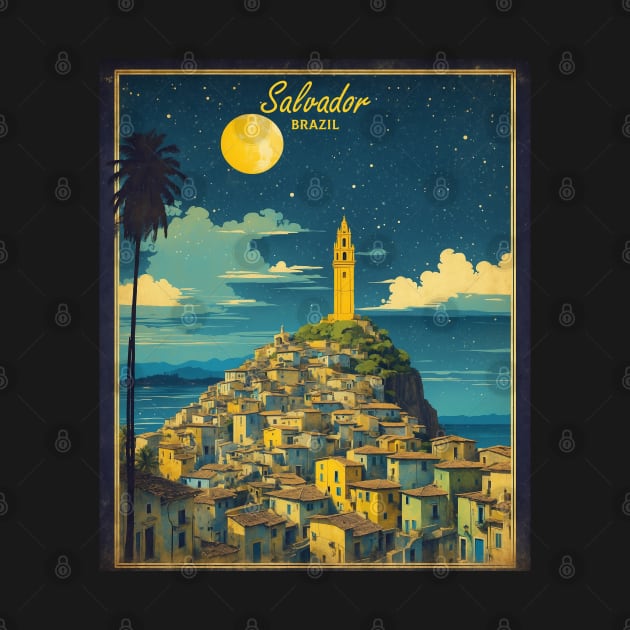 Salvador Brazil Starry Night Vintage Tourism Travel Poster by TravelersGems