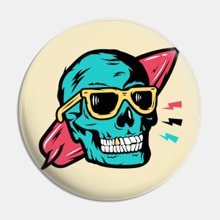 Surfer Skull with Surfboard & Sunglasses Beach Ready Pin