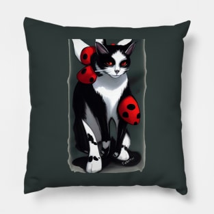 Cute Tuxedo Cat with Ladybugs Copyright TeAnne Pillow