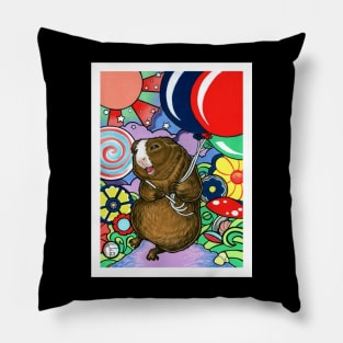 Happy Guinea Pig With Balloons Pillow