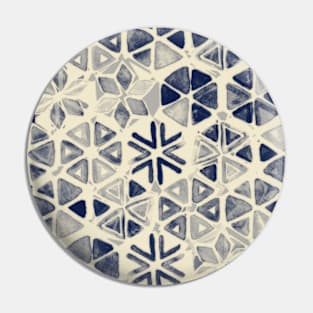 Hand Painted Triangle & Honeycomb Ink Pattern - indigo & cream Pin