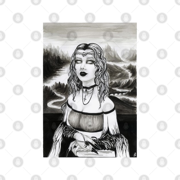 Goth Lisa - black and white painting, monochromatic art, mona lisa, da vinci, gothic girl, sexy lady, dark art by SSINAMOON COVEN