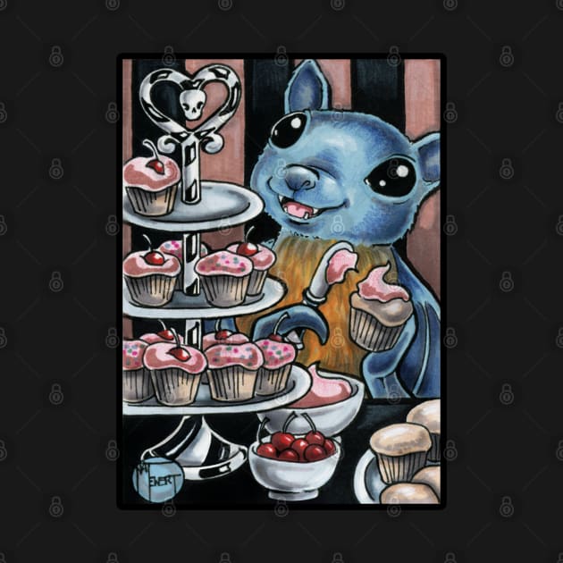 Bat With Cupcakes by Nat Ewert Art