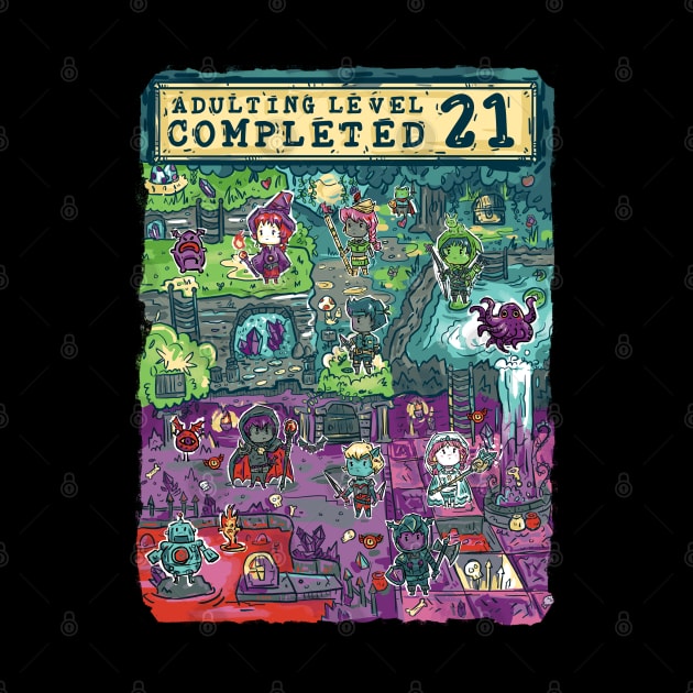 Adulting Level 21 Completed Birthday Gamer by Norse Dog Studio