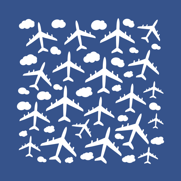 Blue flying airplanes aircraft pattern by Baobabprintstore