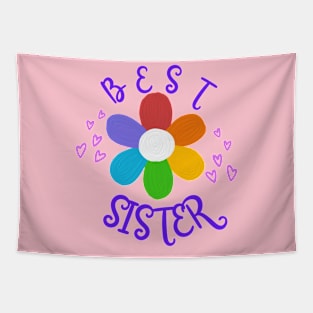 Best Sister Rainbow Daisy and Hearts Tapestry