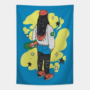 Cool Vintage Skater Girl Sketch Tapestry