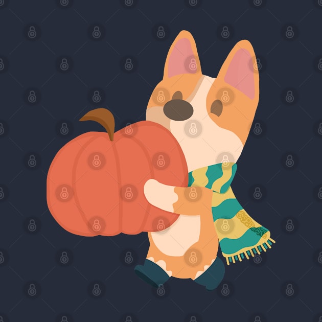 Pumpkin Picking Corgi by SPufferARTs