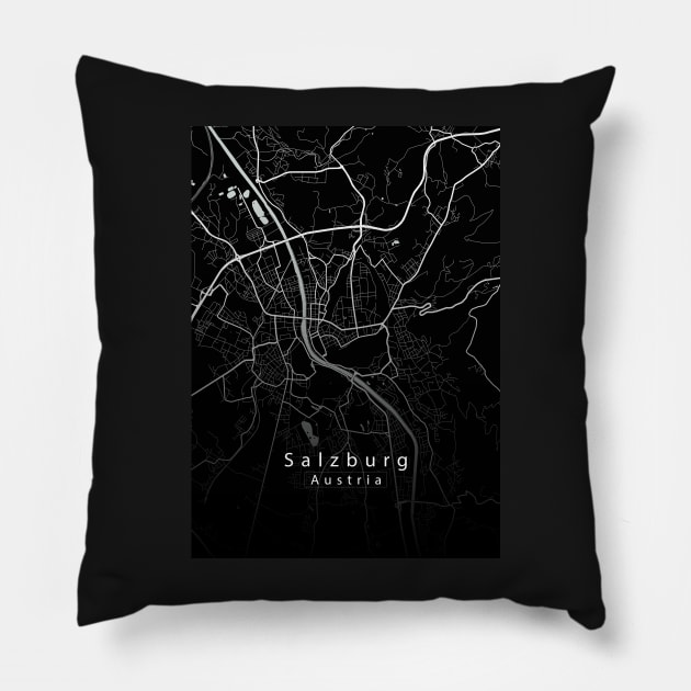 Salzburg Austria City Map dark Pillow by Robin-Niemczyk