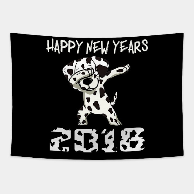 Dabbing Dog New Years  2018 Funny Dalmatian Dancing Te Tapestry by finchandrewf