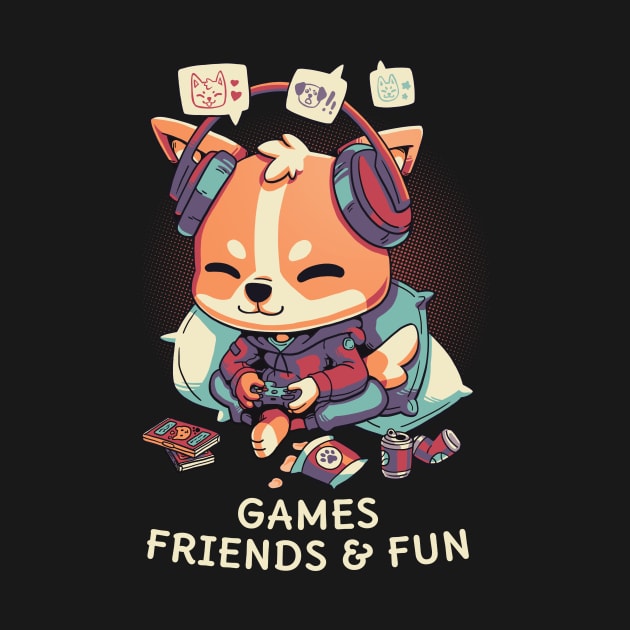 Games, friends and fun // Cute corgi gamer, puppy playing by Geekydog