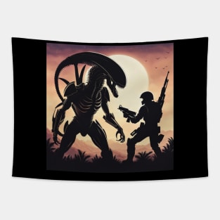 XenoMorphed Soldier Standoff Tapestry