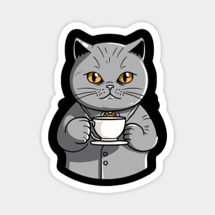 British Shorthair Cat Drinking Coffee Magnet