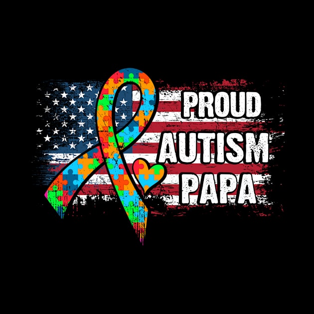 Autism Awareness T-Shirt Pround Autism Papa Vintage USA Flag Gift by Lones Eiless