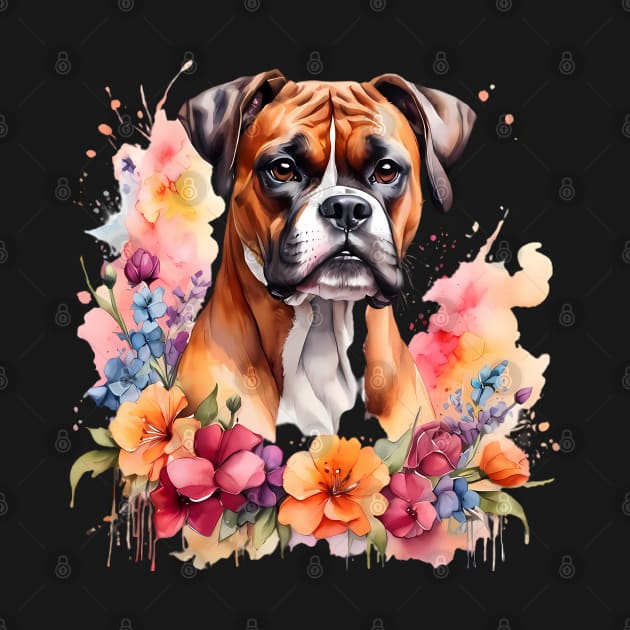 A boxer dog decorated with beautiful watercolor flowers by CreativeSparkzz