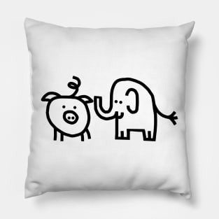 Small Pig and Elephant Line Drawing Pillow