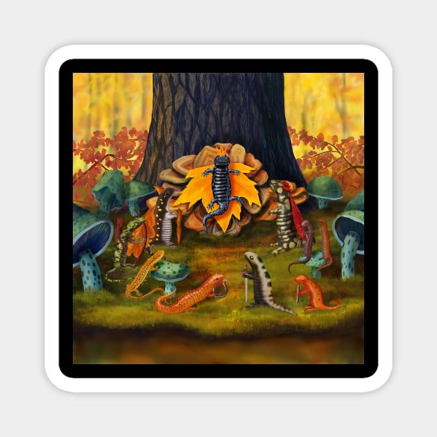 The Salamander King in a Fall Forest Court Magnet by ELMayer