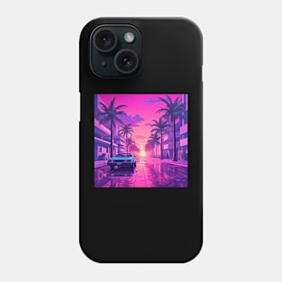 Vaporwave Retrowave Synthwave Vintage Sunset - Palm Trees - City - Retro Car Phone Case