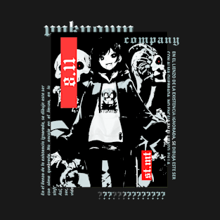 Anime girl with two skeletons in black and white | gothic | grunge | dark alternative clothing T-Shirt