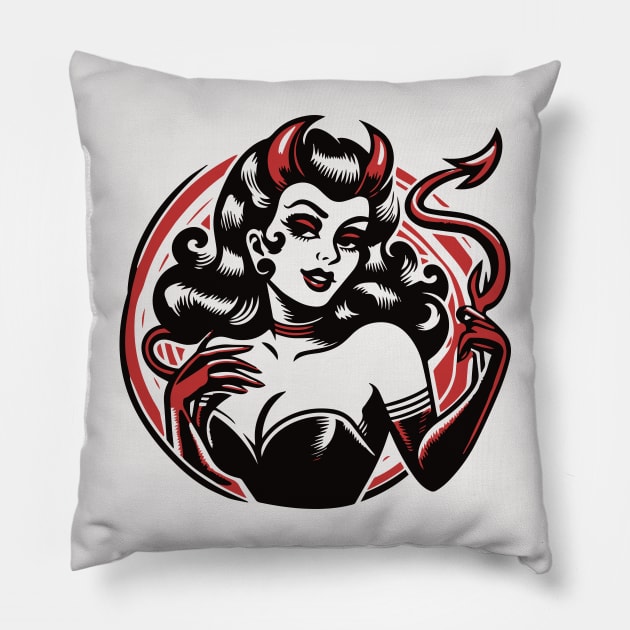 Retro Devil Girl Pillow by n23tees