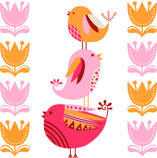 Happy Pink And Orange Birds And Blooms Magnet