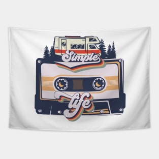 Cute retro camping van cassette music, Van music camping short quote, Simple life Tapestry