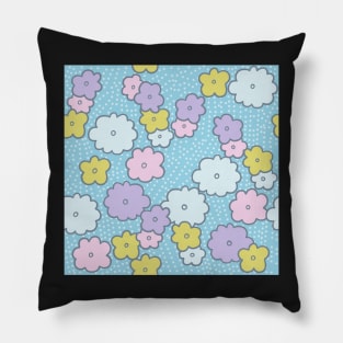 Vintage Puffs on Blue Pillow