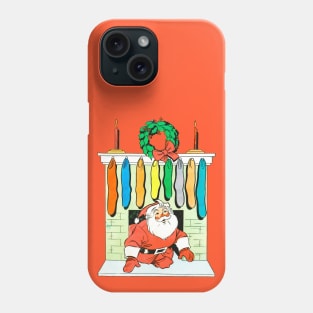 Santa Claus enters through the chimney and finds many socks. Retro Vintage Comic Cartoons Phone Case