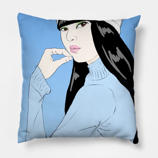 Angel -  Portrait in Blue Pillow by MayWinterWhite