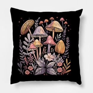 Botanical Cute Mushrooms And Flowers Garden Mycology Pillow