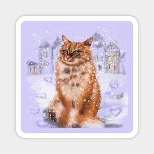 winter lover cat Magnet