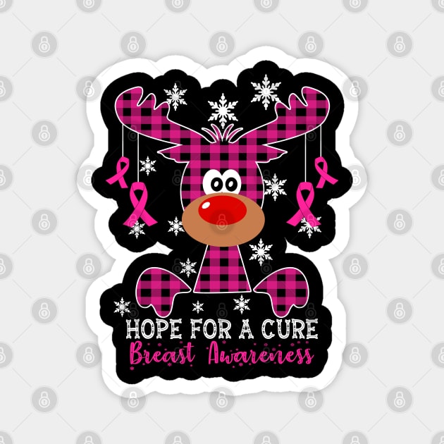 Reindeer Hope For A Cure Breast  Awareness Christmas Magnet by HomerNewbergereq