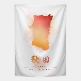 Akita Japan Watercolor Map Tapestry