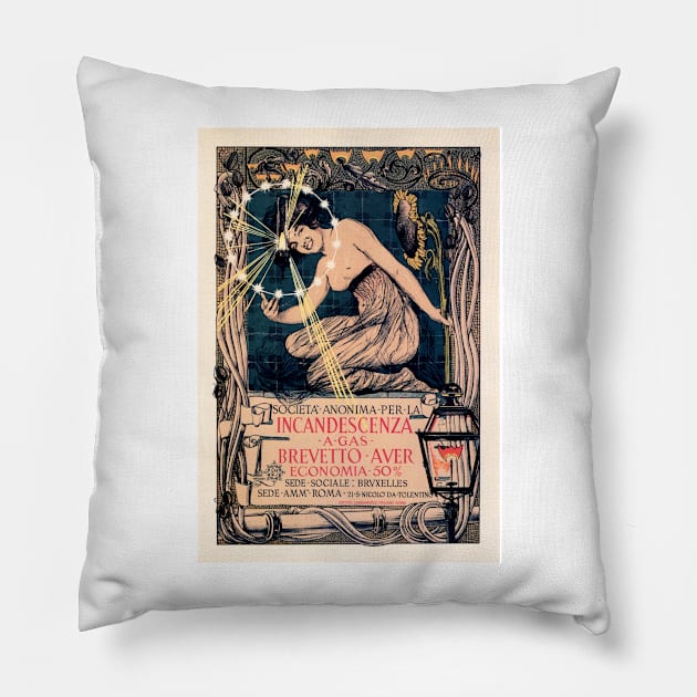 Incandescenza Brevetto Auer Italian Electric Company Vintage Advertisement Pillow by vintageposters