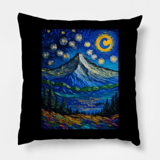 Fuji Mountain in Starry Night Gogh style Pillow