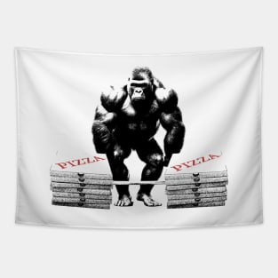 Gorilla Lifting Boxes of Pizza Funny Tapestry