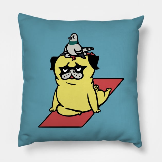 Pigeon and Pug Yoga Pillow by huebucket