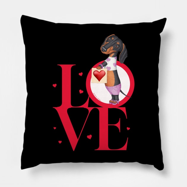 funny cute doxie fur baby love Dachshund Love mom dad gift Pillow by Danny Gordon Art