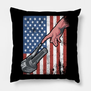Motorcycle Creation of Adam American Flag Pillow