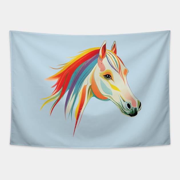 Beautiful Horse with Rainbow Mane on Pink Tapestry by Geminiartstudio