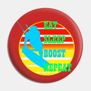 Eat Sleep Boost Repeat Female Kitesufer Retro Sunset Pin