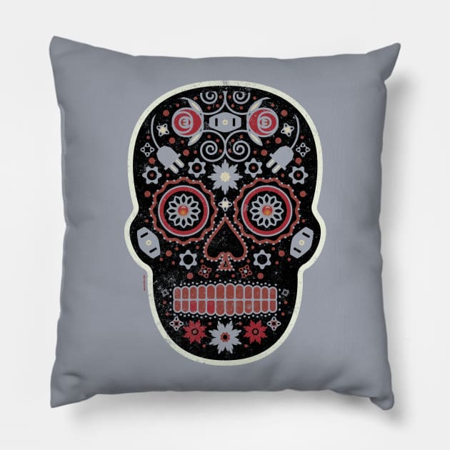 Terciopelo Rojo Skull Socket Mexican Sugar Skull Pillow by DanielLiamGill