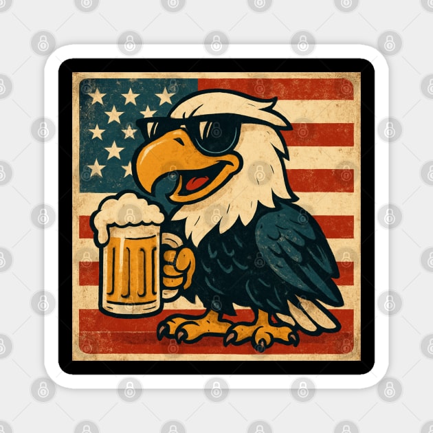 USA Flag Bald Eagle 4th of July Party Beer Funny Patriotic Magnet by Creatifly Graphic Tees