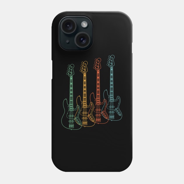 Four J-Style Bass Guitar Outlines Retro Color Phone Case by nightsworthy