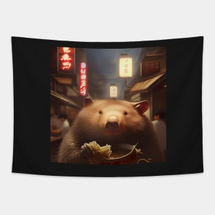 Wombat visiting Tokyo trying udon Tapestry