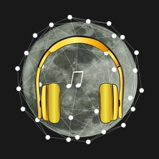 gold earphone and moon T-Shirt