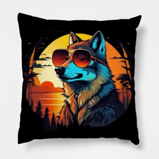 Cute wolf wearing sunglasses in the sunset gift ideas Pillow