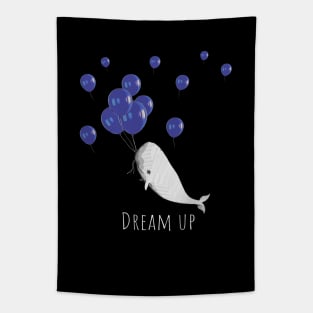 White whale, geometric style, dream up, blue balloons style color Tapestry