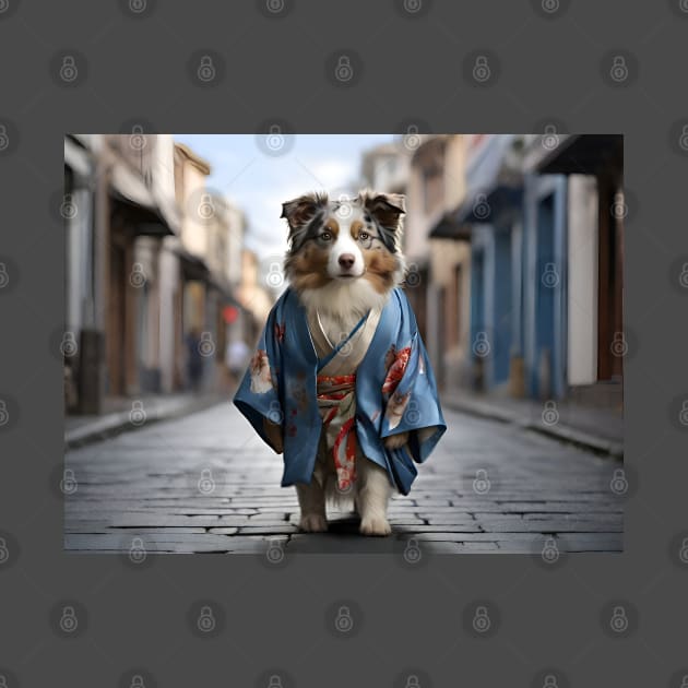 Australian Shepherd in Blue Kimono by OddPop