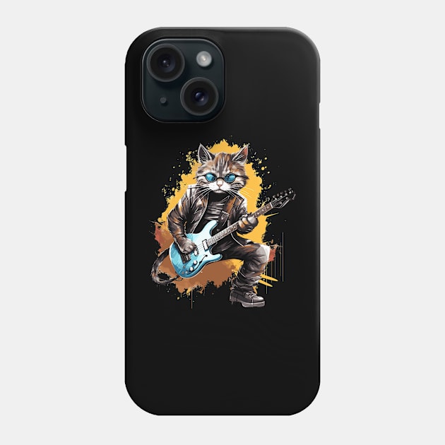 Rockstar Cat Playing Electric Guitar Phone Case by Graceful Designs